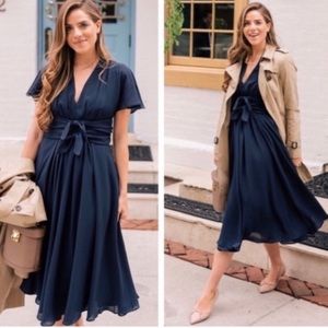 Gal Meets Glam Jane navy blue crepe midi dress